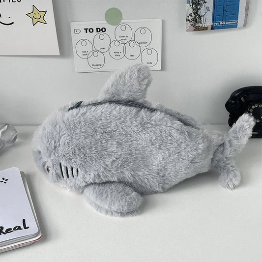Large Capacity Plush Ocean Shark Pencil Case