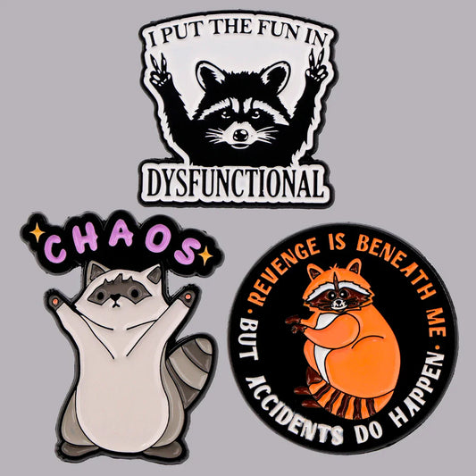 Cute Raccoon Enamel Pins – Funny Quotes Brooches for Women
